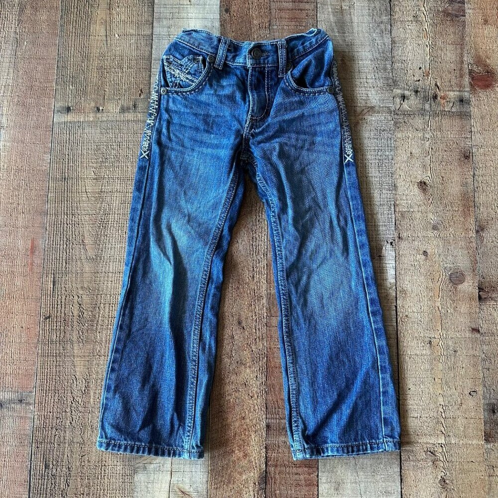 Wrangler 20X Boys Blue Jeans With Embroidered Pockets & Distressed Details